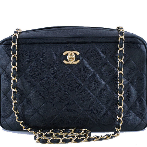 Chanel Caviar Camera Bag, Black Quilted Classic CC Clasp Pocket