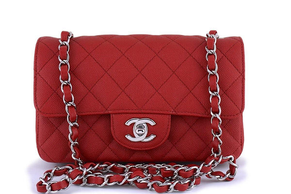 New 18C Chanel Red Caviar Classic Quilted Rectangular Mini 2.55 Flap Bag - Boutique Patina
