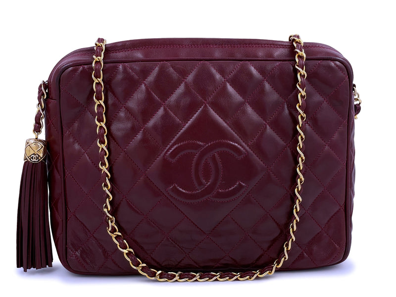Chanel Vintage 80s 90s Red Leather Quilted Chain Flap Shoulder Bag