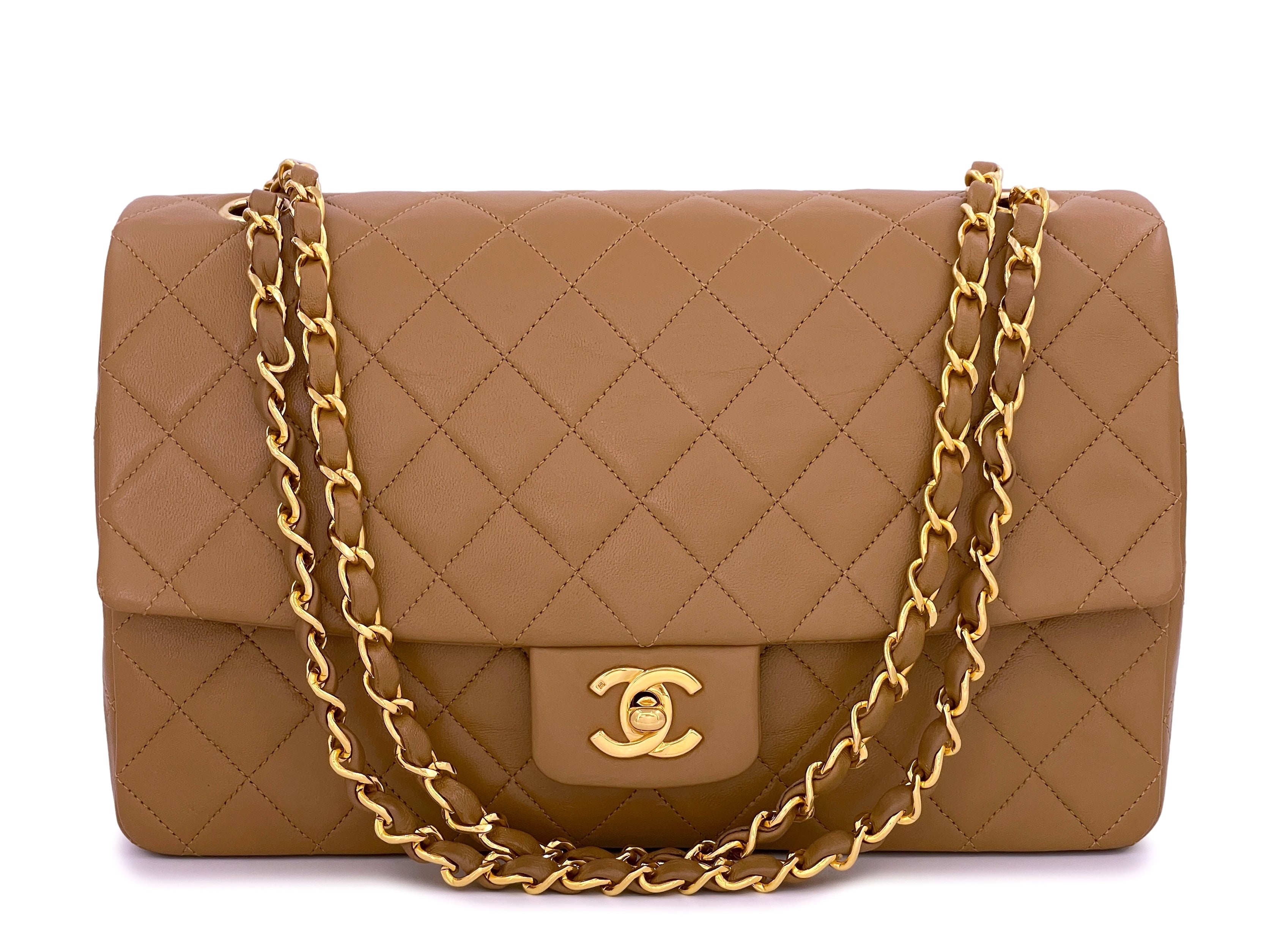 CHANEL CC TURNLOCK BROWN SUEDE LEATHER RED SHEARLING FLAP CLUTCH