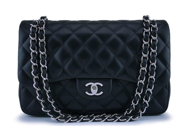 Chanel Black Lambskin Jumbo Classic Double Flap Bag SHW - Boutique Patina
