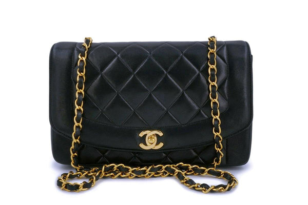 Chanel Black Vintage Lambskin Medium Diana Classic Flap Bag 24k GHW - Boutique Patina