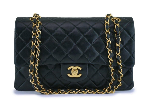 Chanel Vintage Black Lambskin Medium Classic Double Flap Bag 24k GHW - Boutique Patina