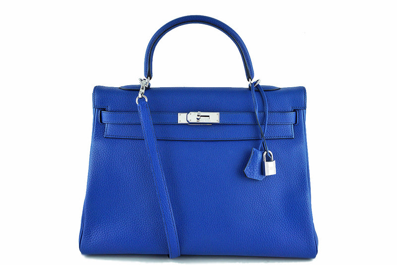 Hermes Sapphire Fjord Kelly, 35cm Blue Sapphir PHW Bag - Boutique Patina