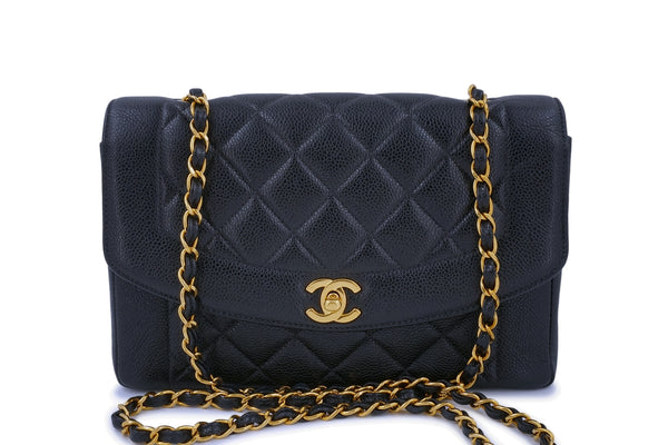 Chanel Vintage Black Caviar Classic Diana Bag Pocket 24k GHW - Boutique Patina