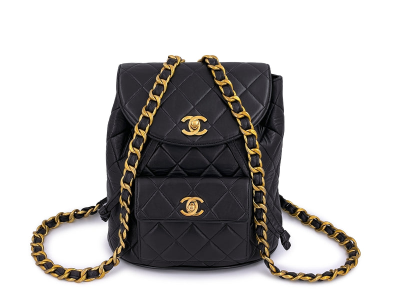 Chanel Vintage Black Classic Duma Backpack Bag 24k GHW Lambskin