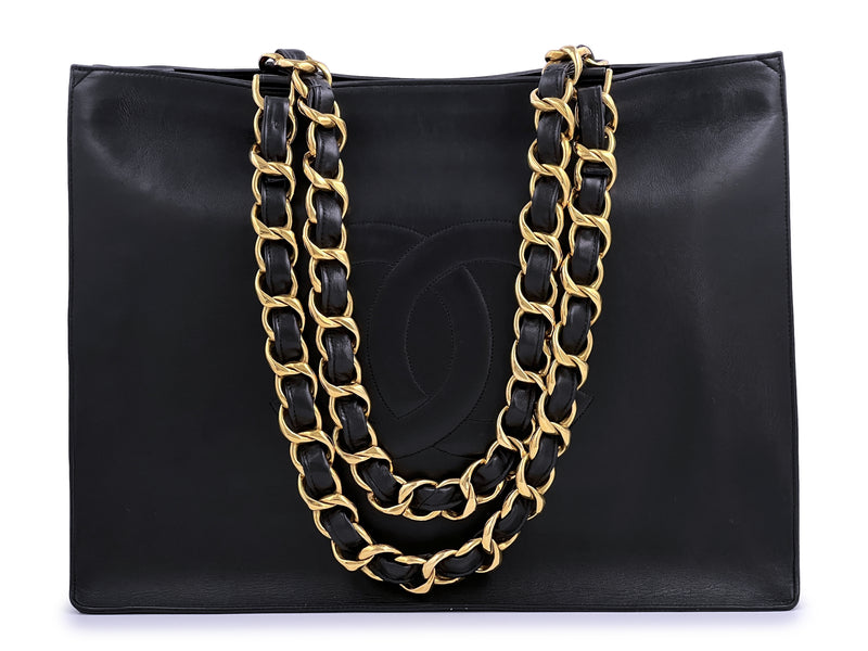 Pristine Chanel 1996 Vintage Black Shopper Tote Bag Chunky Chain 24k G –  Boutique Patina