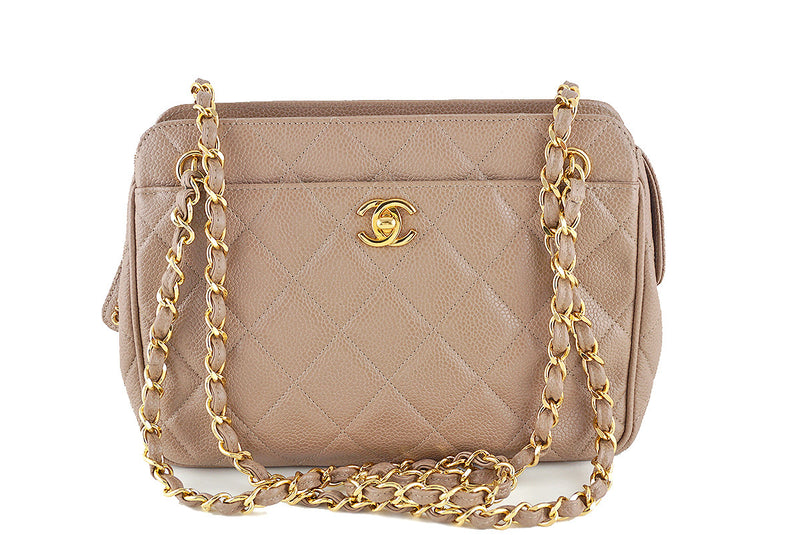 Chanel Taupe Beige Caviar Quilted Classic Camera Case CC Pocket Bag - Boutique Patina