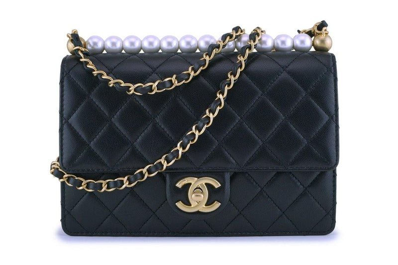 NIB 19S Chanel Black Lambskin Chic Pearls Classic Limited Mini Pearl Flap Bag GHW - Boutique Patina