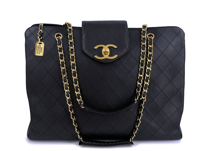 Chanel Vintage Black Supermodel Weekender XXL Tote Bag 24k GHW