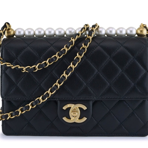 19S Chanel Black Lambskin Chic Pearls Classic Limited Mini Pearl Flap –  Boutique Patina