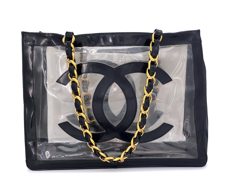 Chanel Vintage Clear Black Patent PVC Chunky Chain Tote Bag 24k GHW –  Boutique Patina