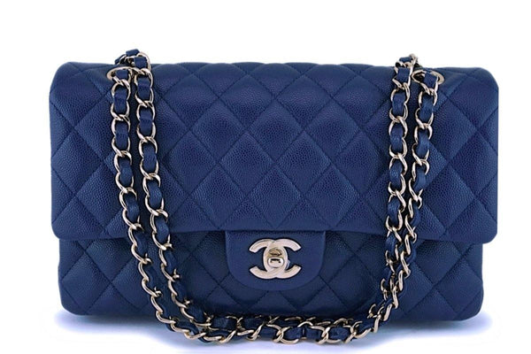 NIB 20C Chanel Navy Blue Caviar Medium Classic Double Flap Bag GHW - Boutique Patina