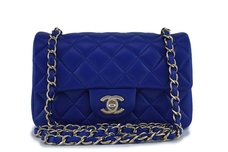 New 17B Chanel Blue Classic Quilted Rectangular Mini 2.55 Flap Bag