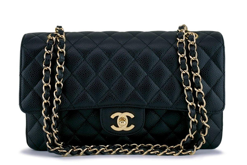 Chanel Classic M/L Medium Double Flap Bag Black Caviar 24K Gold