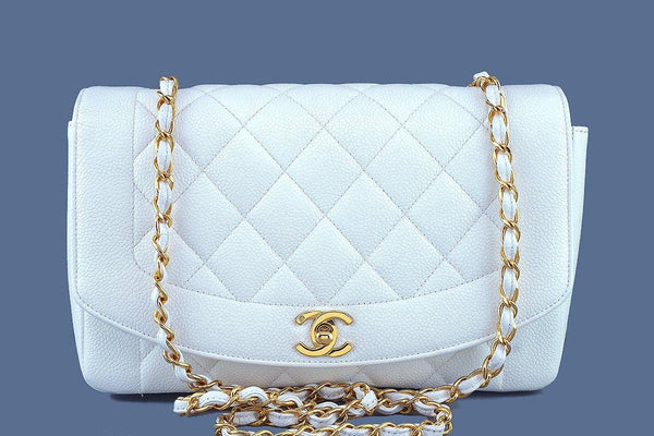 Chanel White Caviar Vintage Quilted Classic "Diana" Flap Bag - Boutique Patina