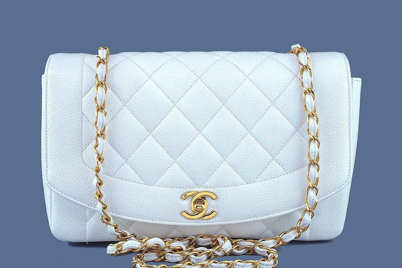 Chanel White Caviar Vintage Quilted Classic Diana Flap Bag