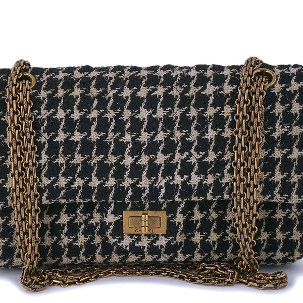 Rare 2015 Chanel Houndstooth Tweed 2.55 Reissue Classic Flap