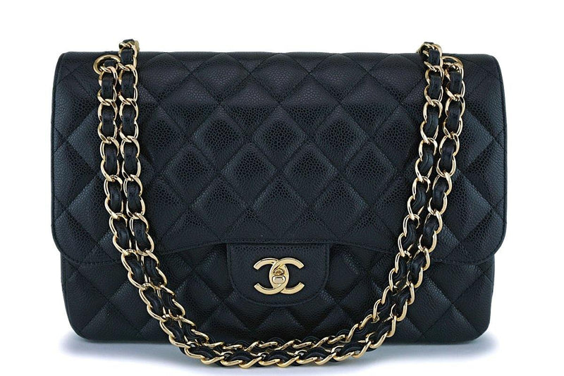 Chanel Black Caviar Classic Jumbo Double Flap Bag 24k GHW - Boutique Patina