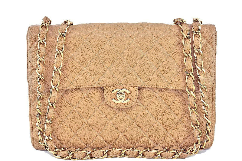 Chanel Camel Beige Caviar Jumbo Quilted Classic 2.55 Flap Bag
