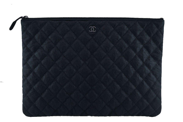 Chanel So Black Large Classic Quilted O Case Clutch Purse Bag - Boutique Patina