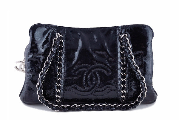 Chanel Black Patent Luxury Ligne Shopper Tote Bag - Boutique Patina
