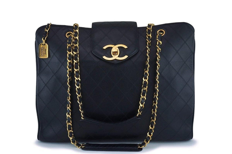 CHANEL Black Calfskin Leather Quilted XL Tote Bag - The Purse Ladies