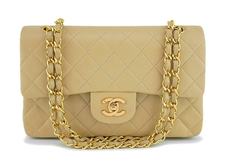 Chanel Beige Lambskin Small Classic Double Flap Bag 24k GHW