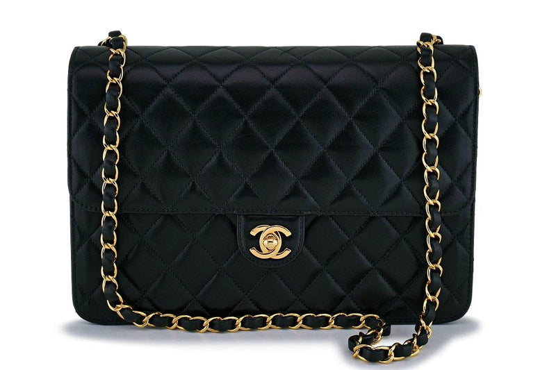 Chanel Vintage Black Timeless Classic Flap Clutch Shoulder Bag 24k