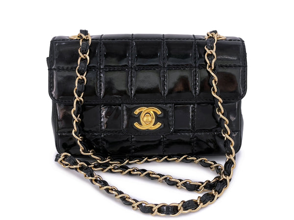 Chanel Vintage Black Patent Extra Mini Flap Bag 24k GHW Chocolate Bar