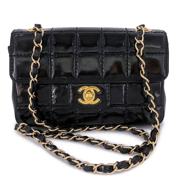 Chanel Vintage Black Patent Extra Mini Flap Bag 24k GHW