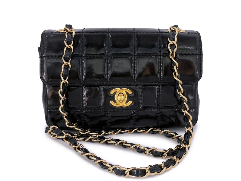 Chanel Vintage Black Patent Extra Mini Flap Bag 24k GHW Chocolate