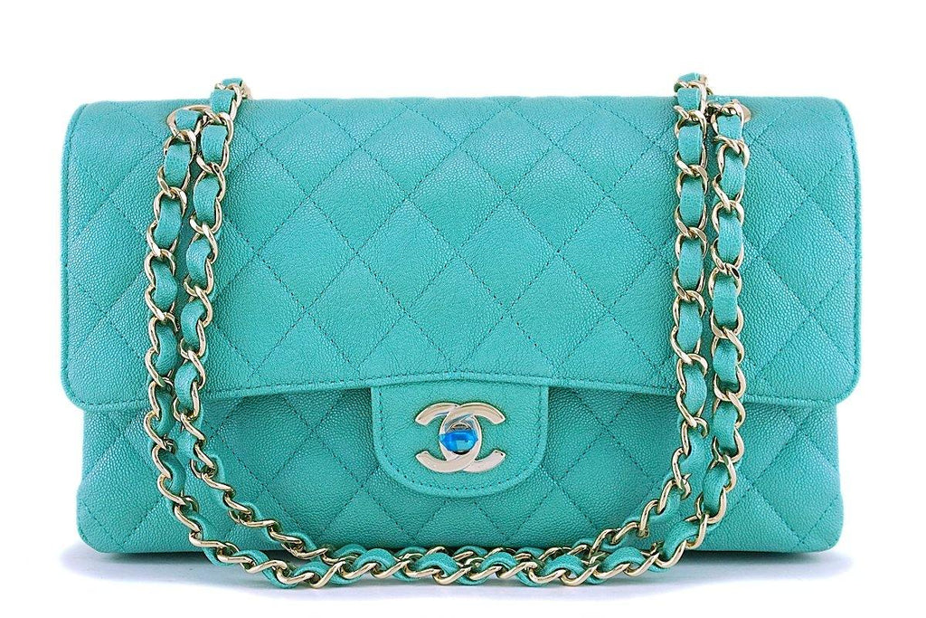 Chanel Medium Classic Flap Seasonal Sauge Green Caviar Champagne