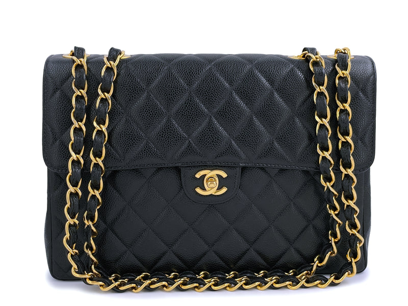 Chanel Vintage 1998 Black Caviar Classic Jumbo Flap Bag 24k GHW – Boutique  Patina