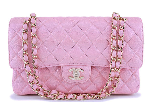 NIB 19S Chanel Iridescent Pearly Pink Caviar Medium Classic Double Flap Bag GHW - Boutique Patina