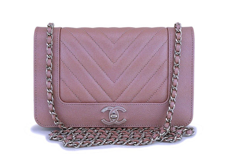 NIB 19P Chanel Iridescent Pink Caviar Rose Gold Chevron Wallet on Chai –  Boutique Patina