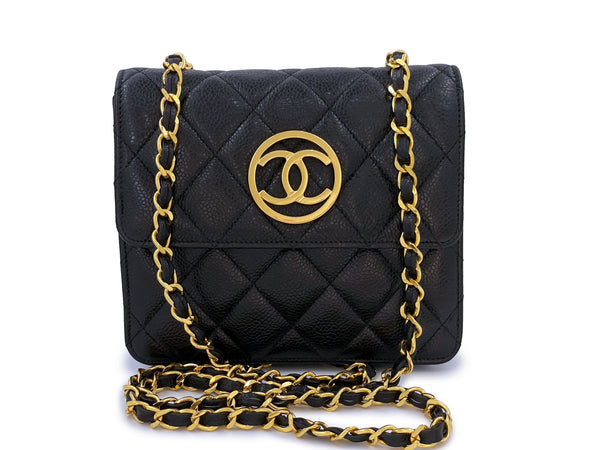 Chanel 1991 Vintage Black Caviar Encircled CC Mini Flap Bag 24k GHW - Boutique Patina
