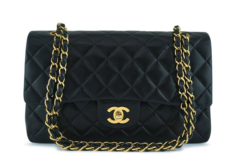 Chanel Black Lambskin Medium-Large Classic 2.55 Flap Bag 24K Gold