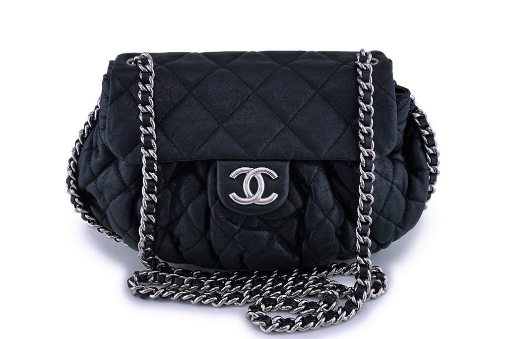Chanel Black Textured Calf Medium Chain Around Crossbody Flap Bag