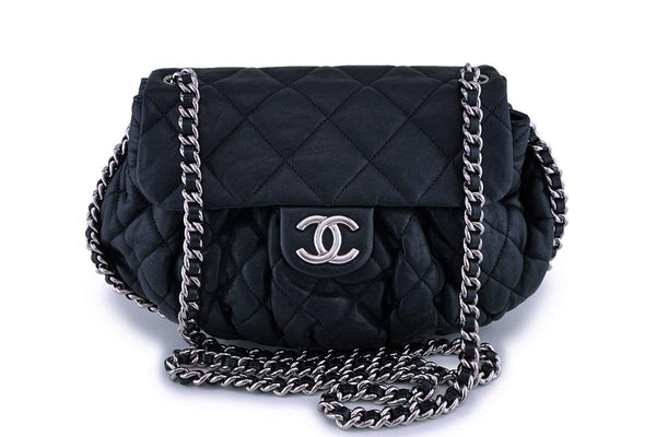 Chanel Black Textured Calf Medium Chain Around Crossbody Flap Bag SHW - Boutique Patina