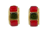 Chanel Vintage 97A Gripoix Red and Green Gripoix Stone Hoop Earrings - Boutique Patina