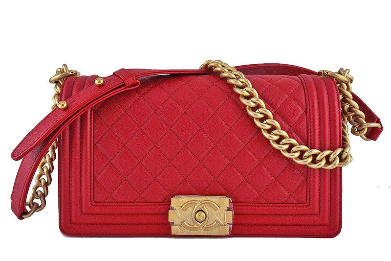 NIB Chanel Red Boy Classic Flap, Medium Caviar Bag GHW - Boutique Patina