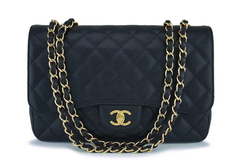 Chanel Black Caviar Jumbo Classic Flap Bag GHW - Boutique Patina