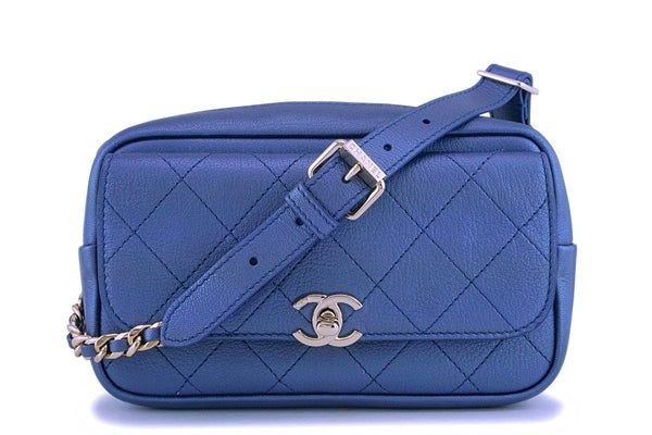 NIB 19C Chanel Pearly Iridescent Blue Waist Belt Bag Fanny Pack GHW - Boutique Patina