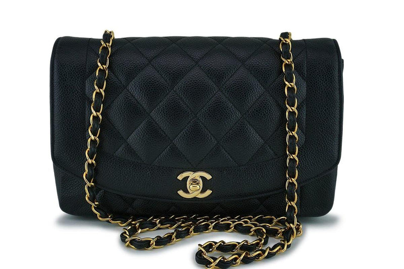 *rare* Chanel Vintage Black Caviar Classic Diana Flap Bag 24k GHW - Boutique Patina
