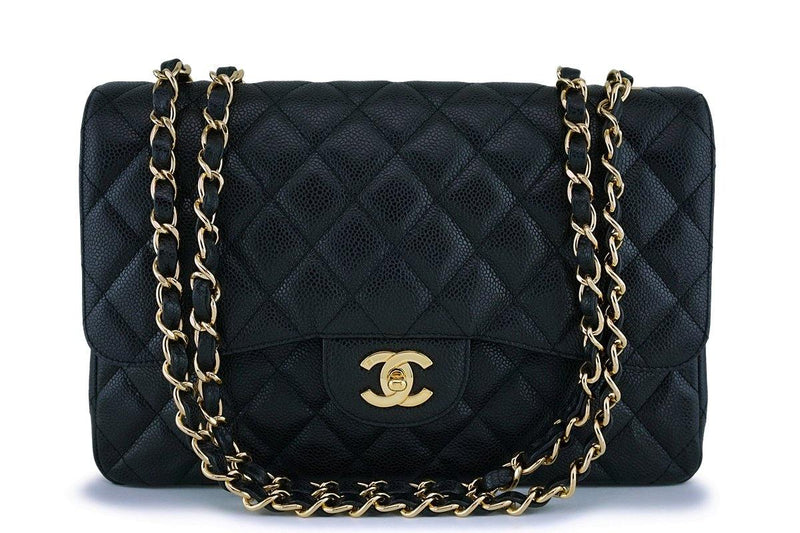 *rare* Chanel Black Caviar Classic Jumbo Flap Bag 24k GHW - Boutique Patina