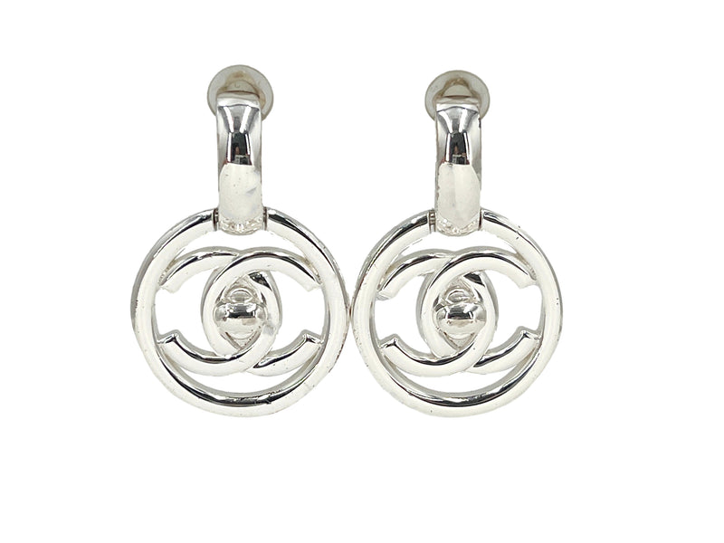 Chanel Vintage 97P Encircled Turnlock Drop Earrings Silver - Boutique Patina