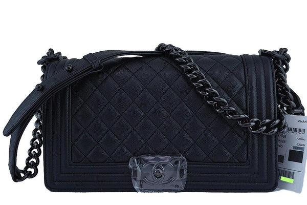 NWT 17S Chanel So Black Caviar Boy Classic Flap, Medium Bag - Boutique Patina