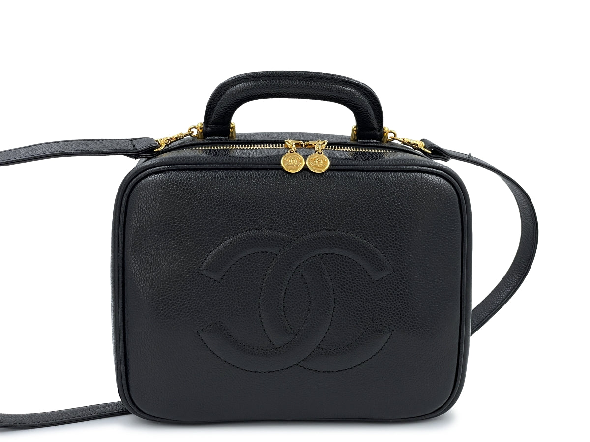 Chanel Vintage Travel Vanity Bag in Black Lambskin 24K GHW