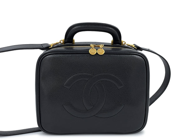 Chanel Vintage Black Caviar "Lunch Box" Vanity Timeless Logo Bag - Boutique Patina